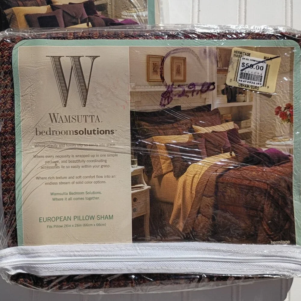Vintage Pair of WAMSUTTA Euro Shams Hermitage Brown Maroon European Pillow NWT